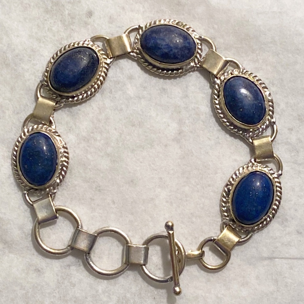 Lapis Lazuli Sterling Silver 925 Toggle Bracelet-Vintage - Picture 1 of 10